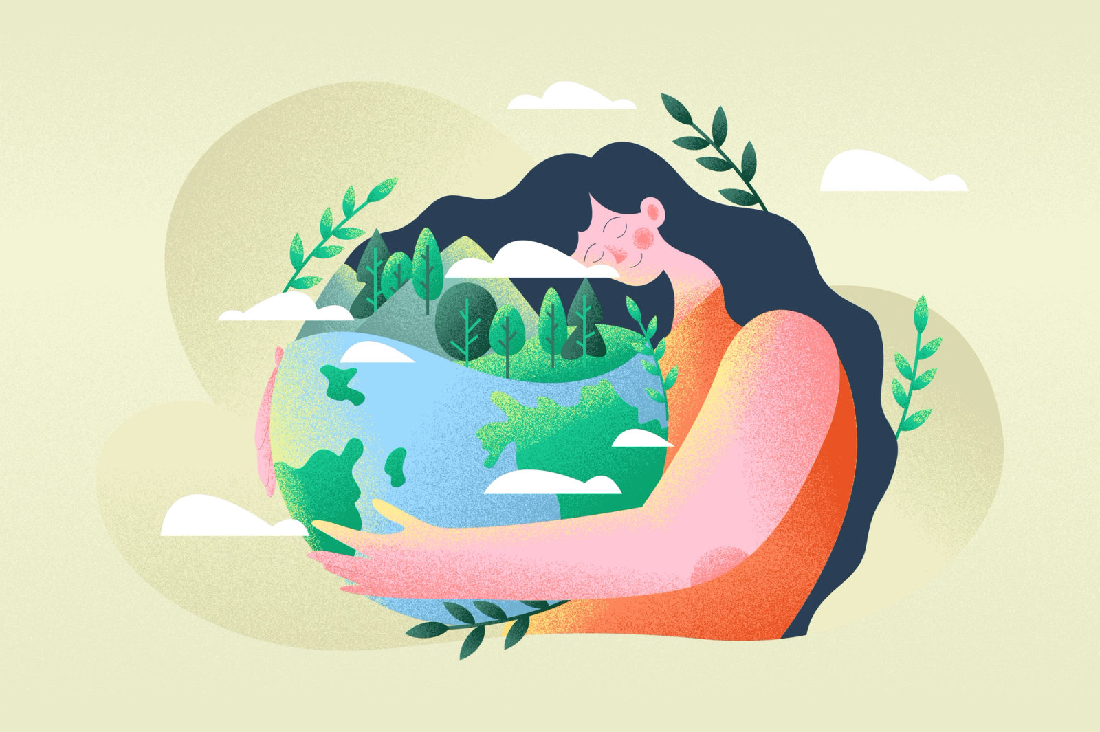 Illustrasjon av en kvinne som holder rundt en jordklode.