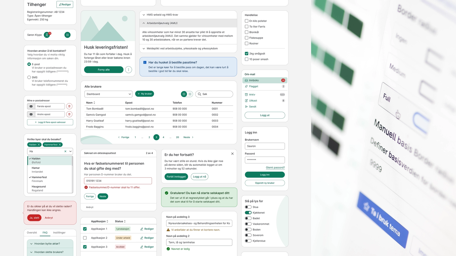 Skjermdump av Designsystemet
