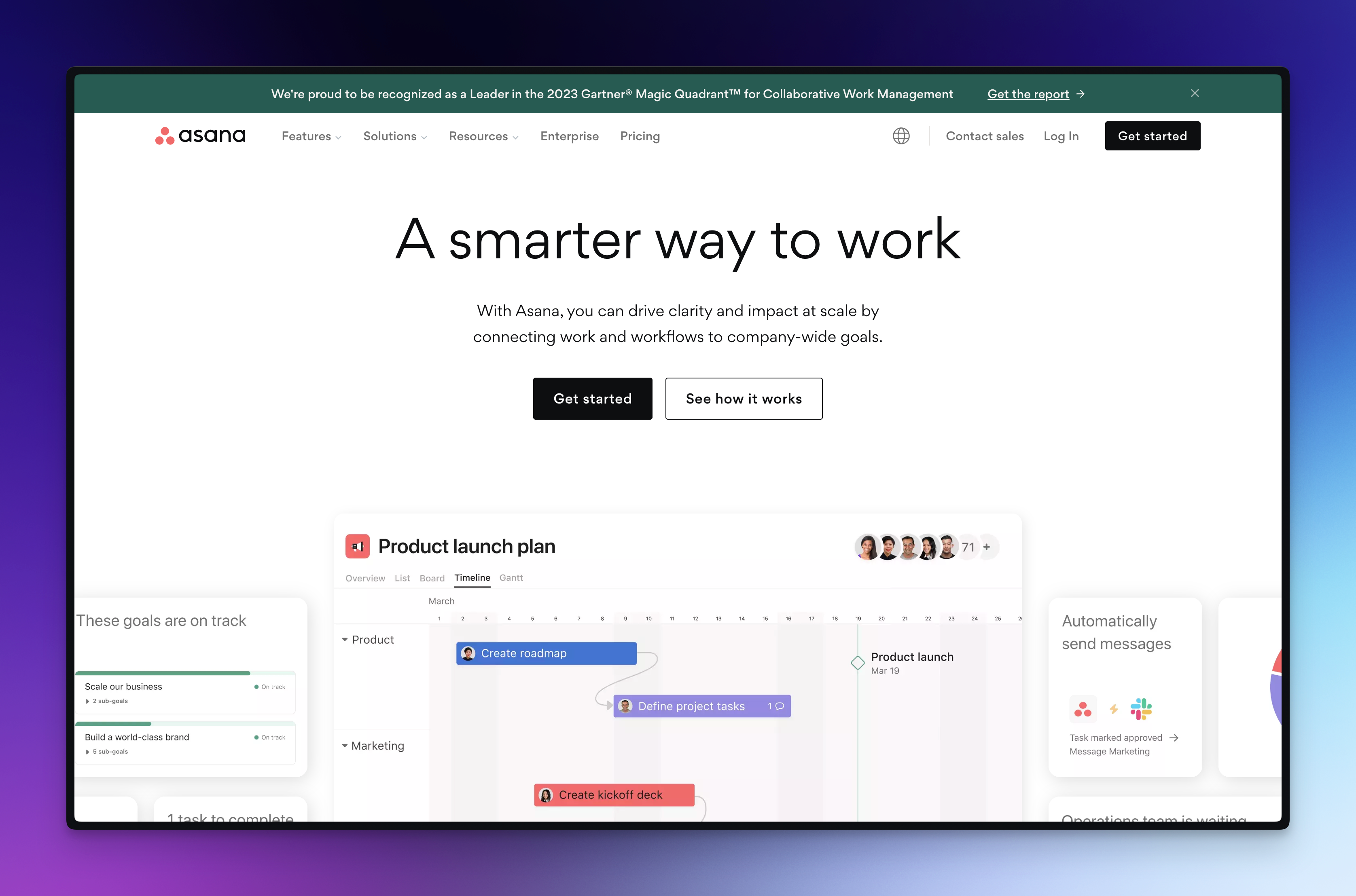 A screenshot of Asana's homepage, nobody seriously uses this to ship projects, surely not