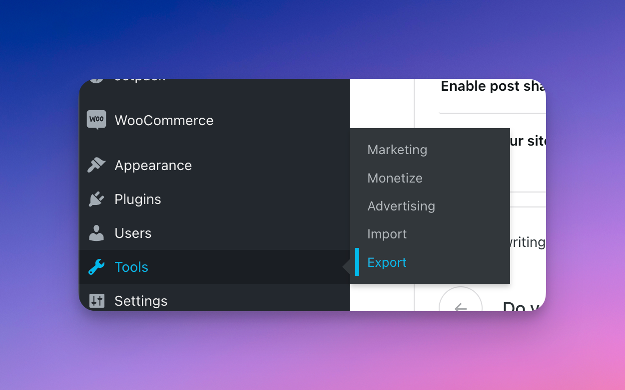 Dashboard of WordPress