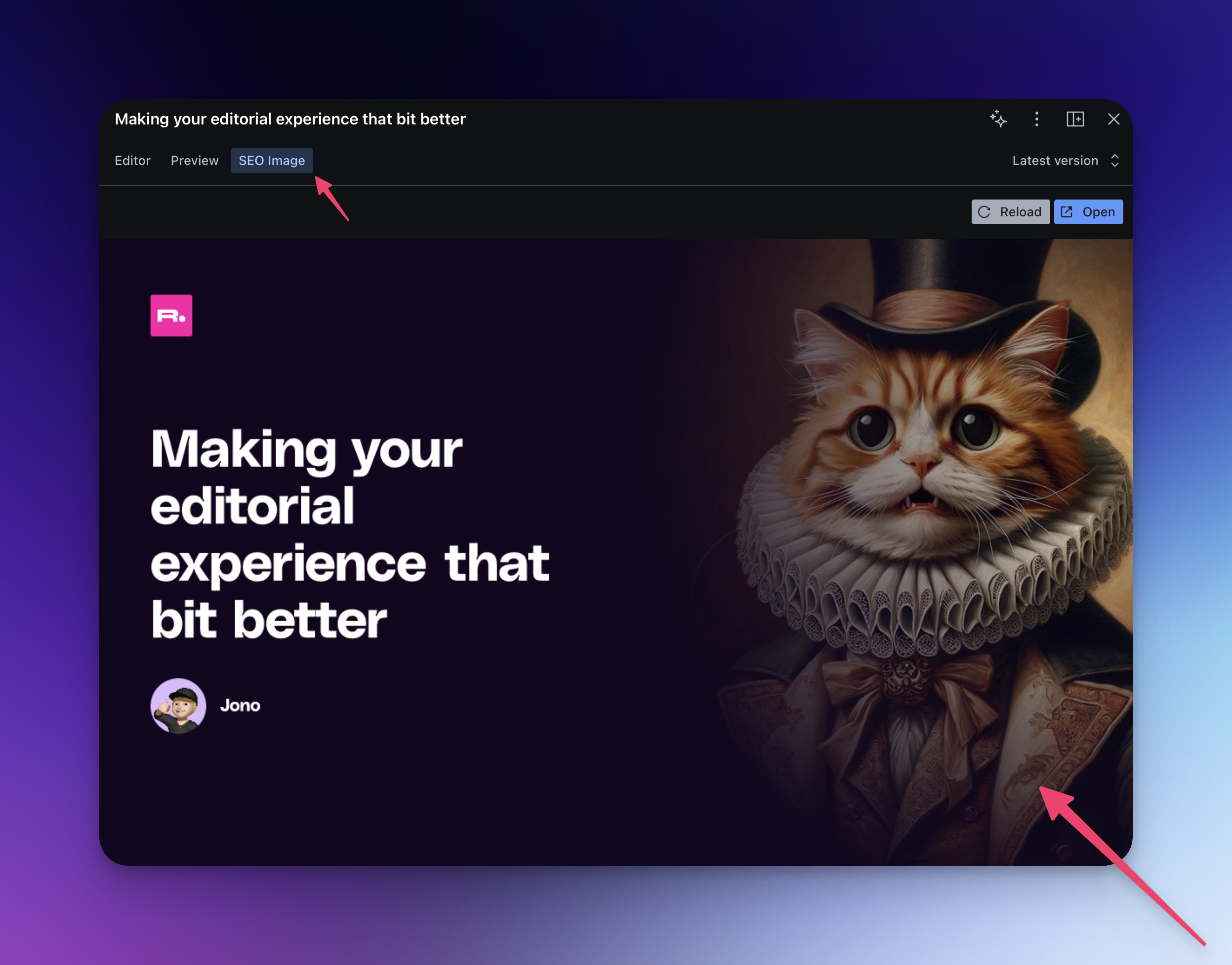Open graph image generation surfaced inside of Sanity
