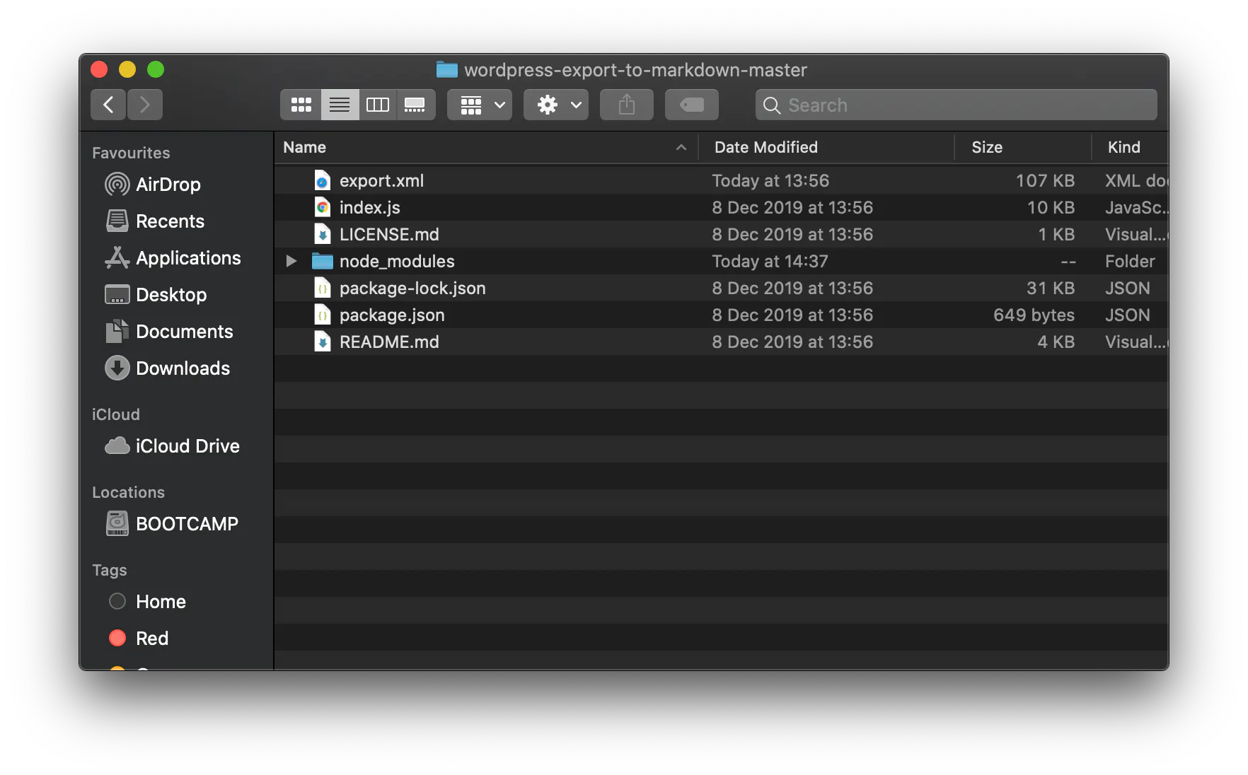 Results from the export