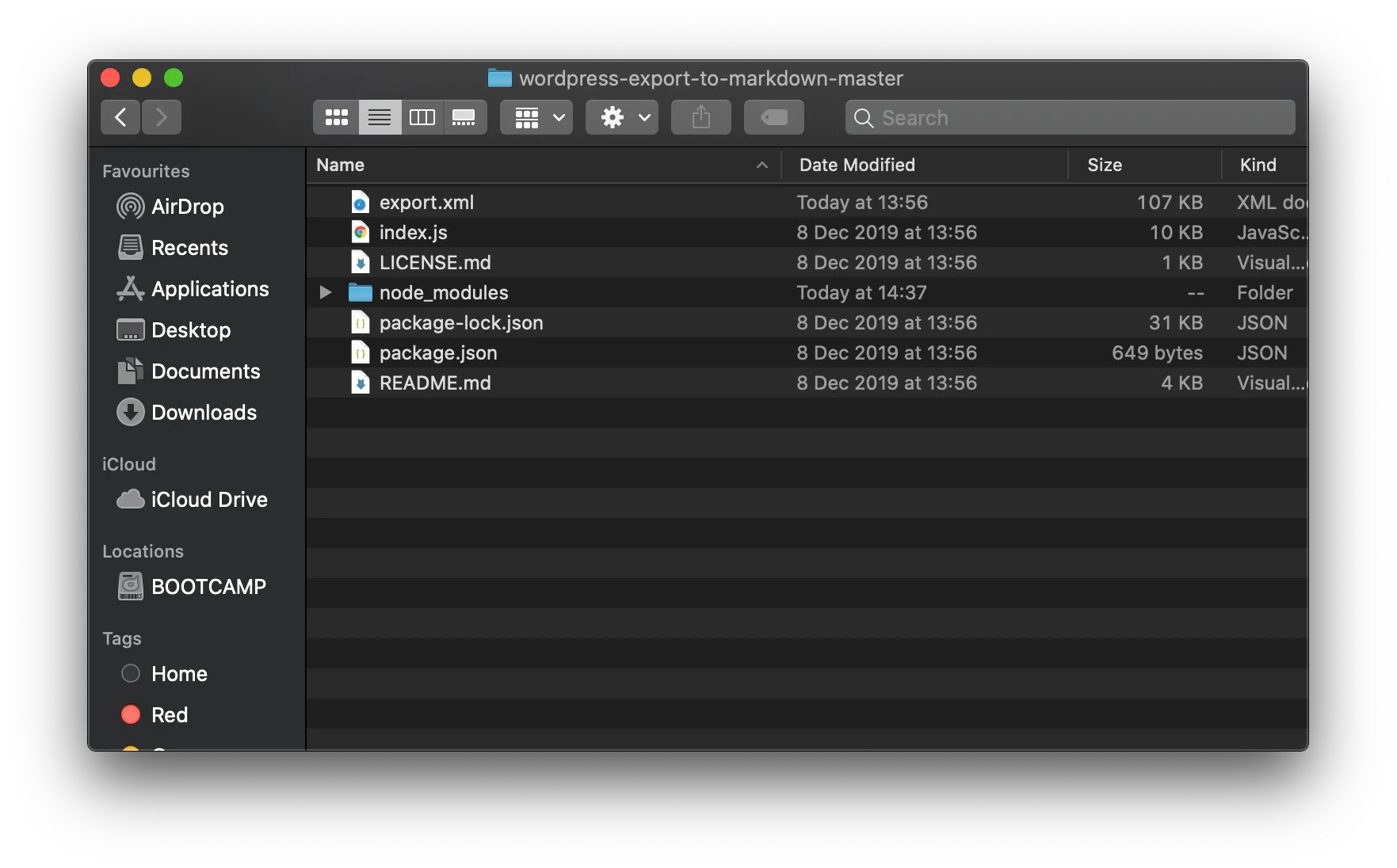 Results from the export