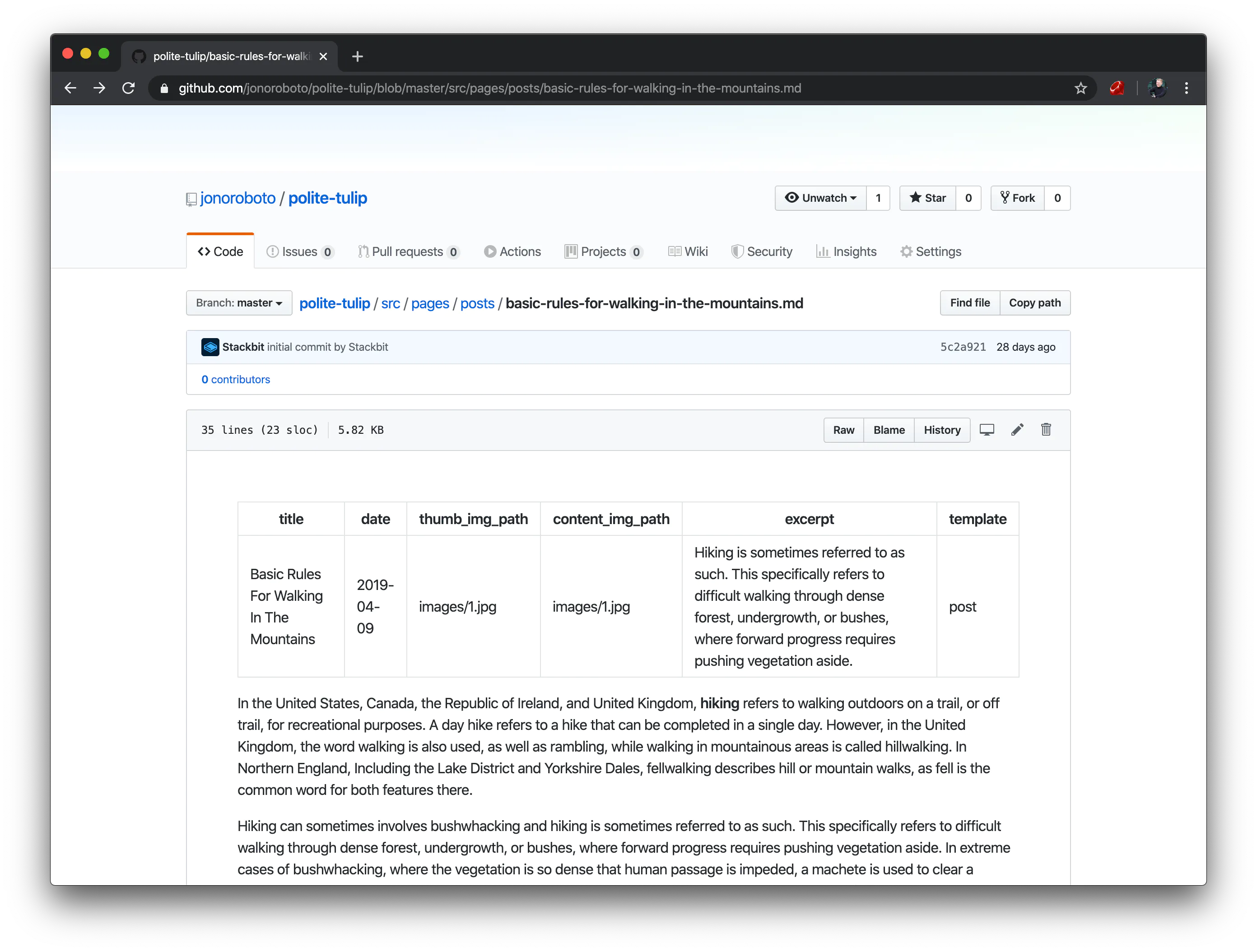 Frontmatter in polite tulip