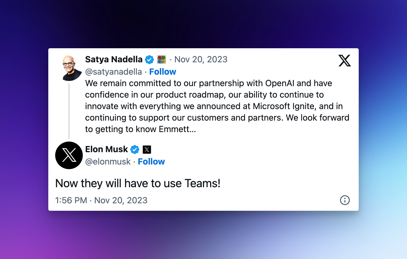 Musk throwing shade at Teams