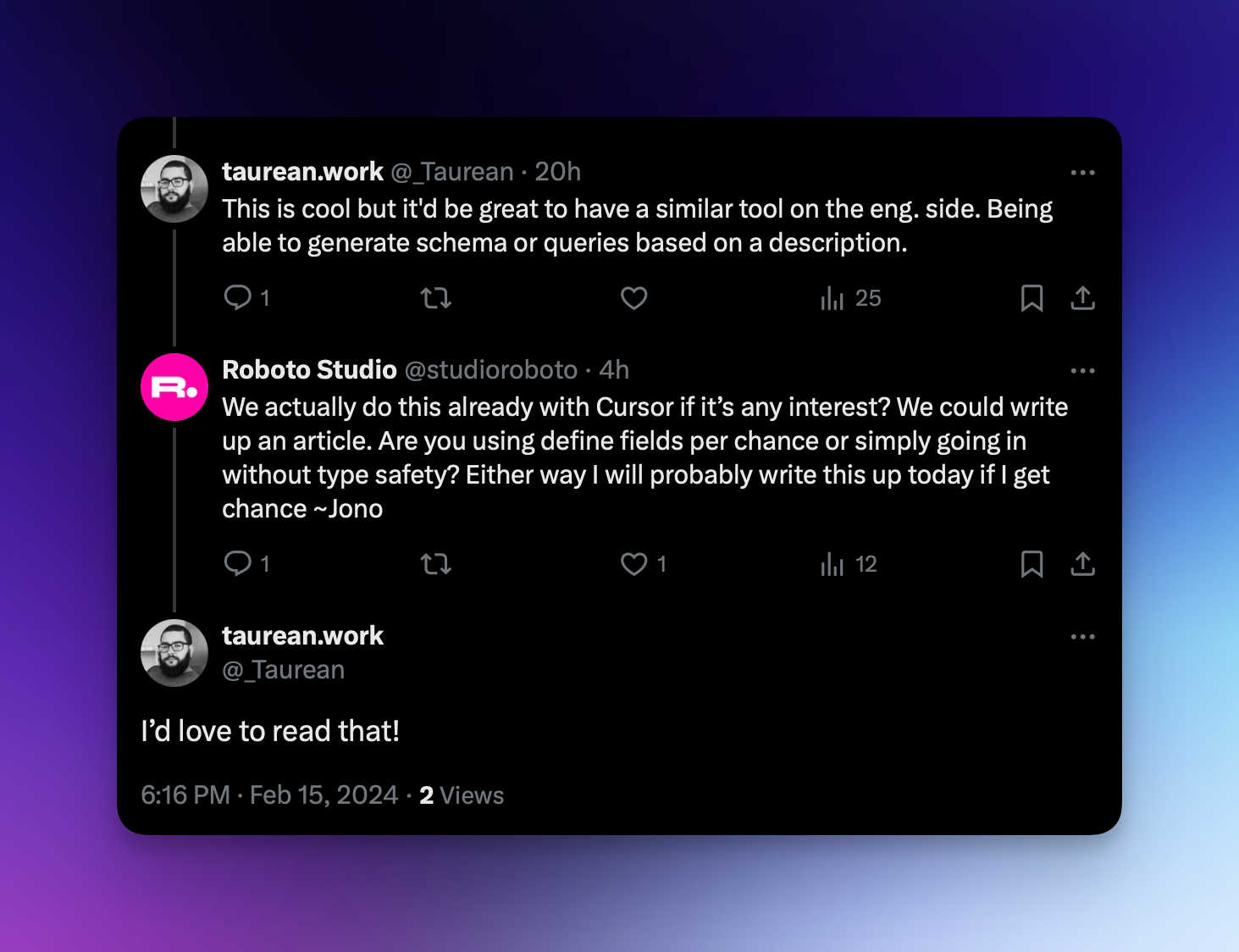 Taureen Work tweet that inspired us to write this up. Cheers buddy!