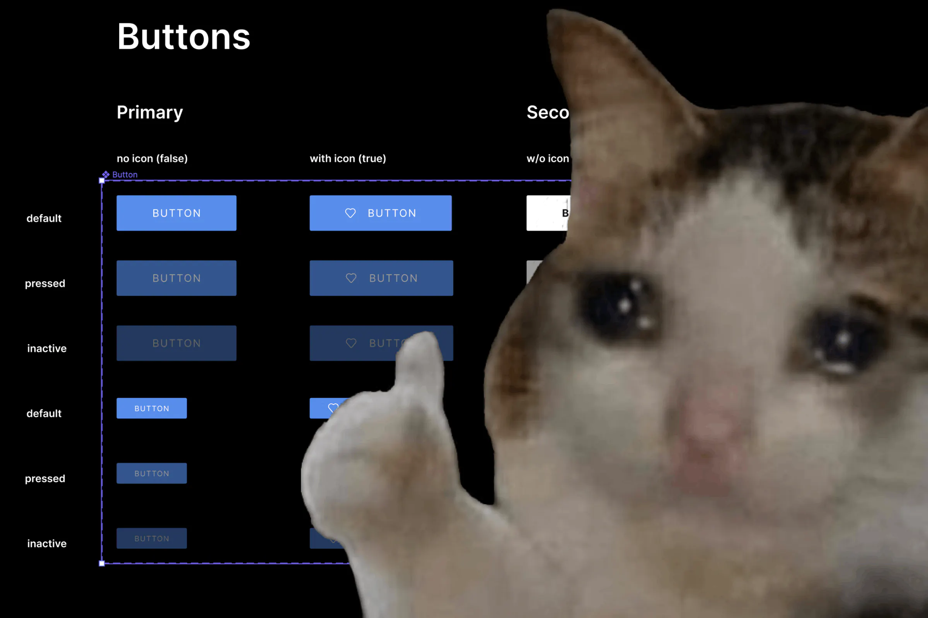 Figma components with a cat giving a thumbs up