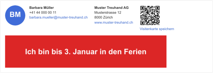 Persönlicher Banner für eine Abwesenheit mit Start- und Enddatum