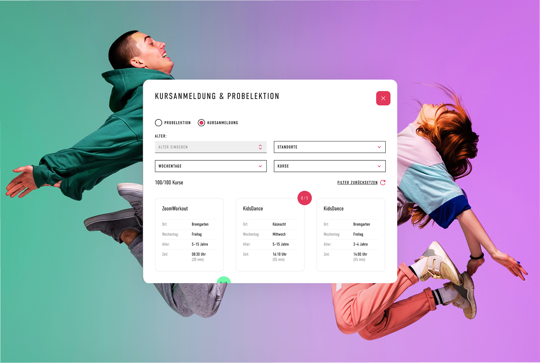 Anmeldeformular für Kursbuchung