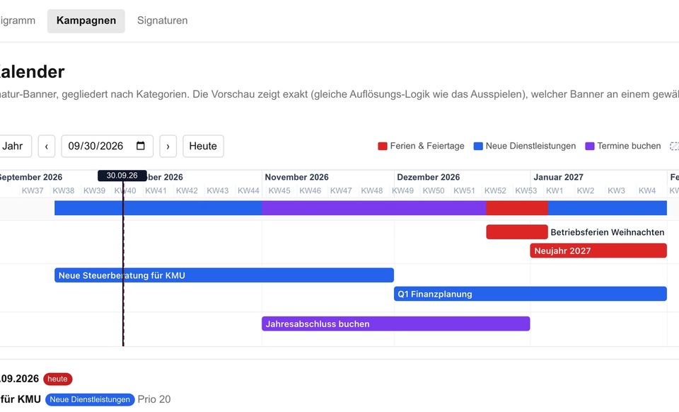 Kampagnen-Kalender mit geplanten Bannern