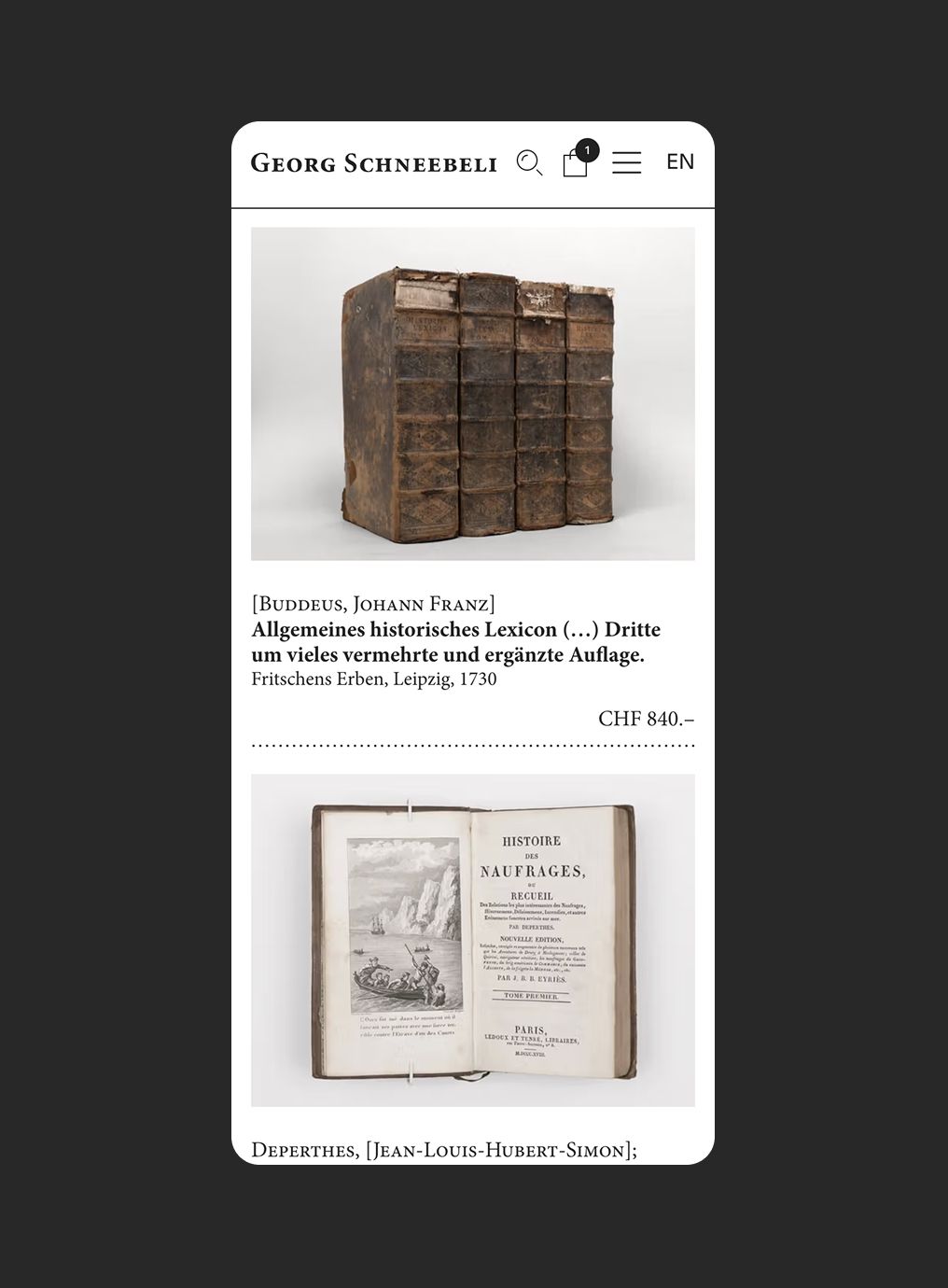 Webshop – mobile Ansicht