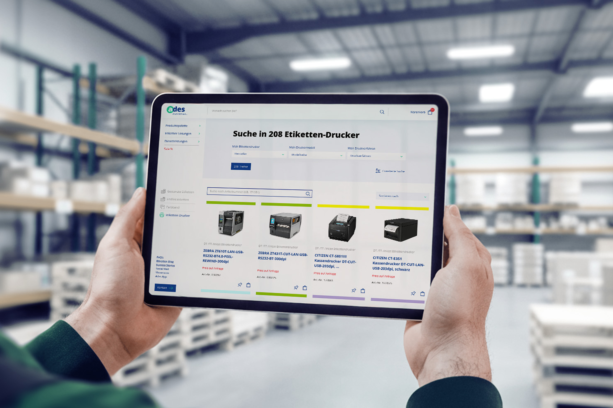 Produktübersicht mit Farbcodes