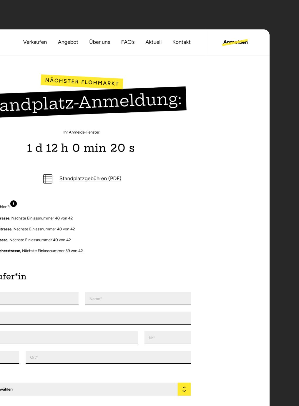 Online-Formular – Standplatz-Anmeldung