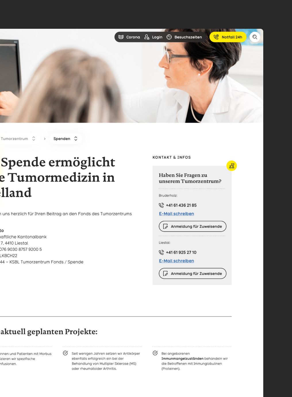 Kontaktmöglichkeiten auf der Spital-Webseite