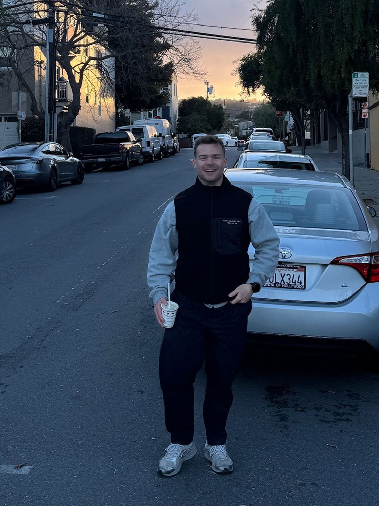 Rasmus on a street in San Francisco at sunset