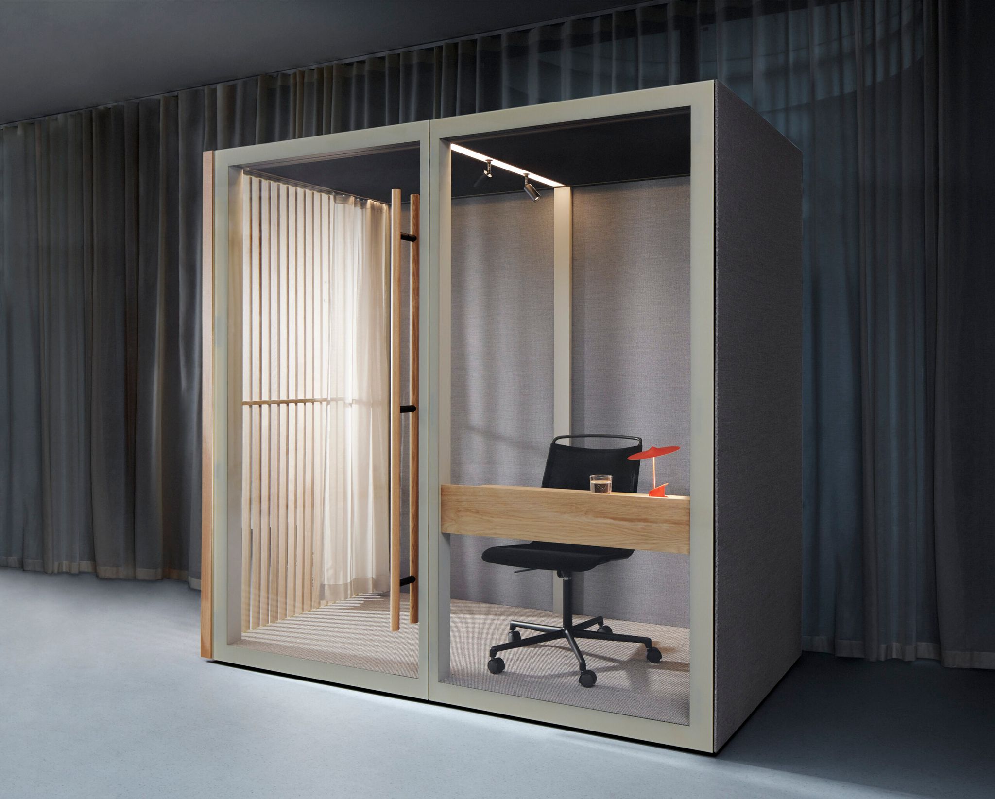Medium light Zen Pod with chair and desk inside