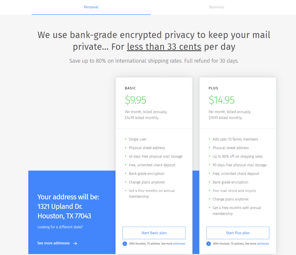 US Global Mail Pricing (Personal)