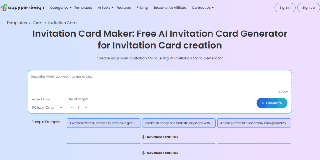 Appy Pie’s AI Invitation Card Generator
