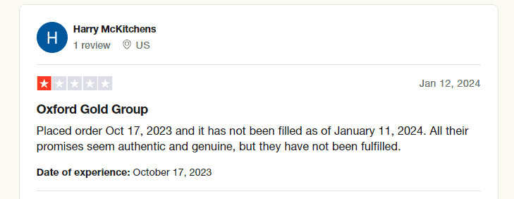 Oxford Gold Group Trustpilot Complaint