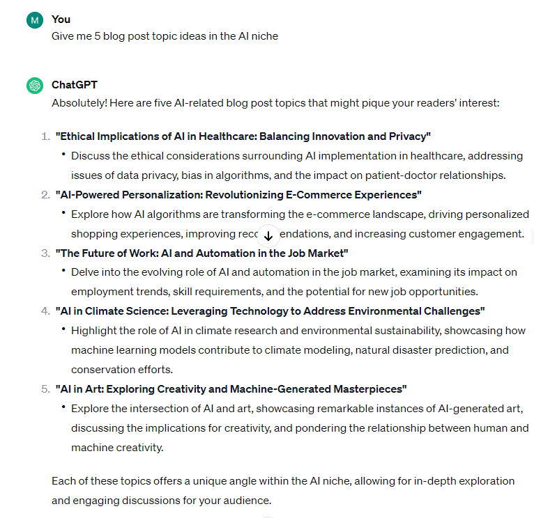 ChatGPT Blog Post Ideas - AI Niche