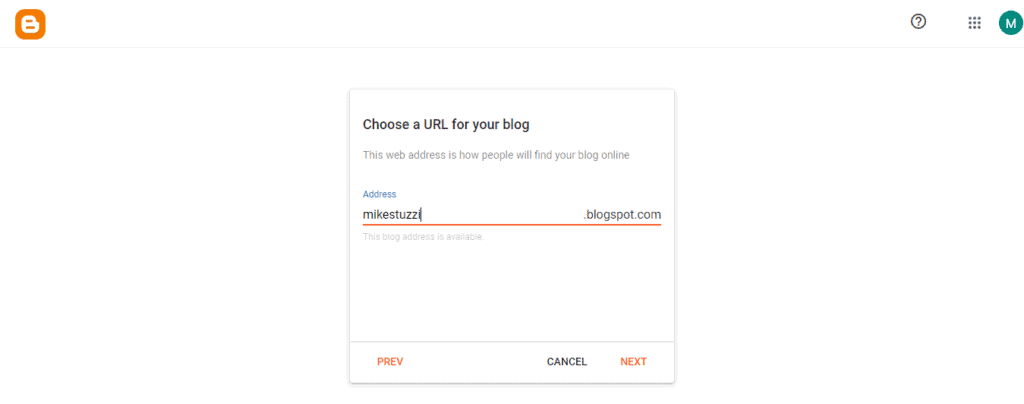 Blogger - Choose a URL for your blog