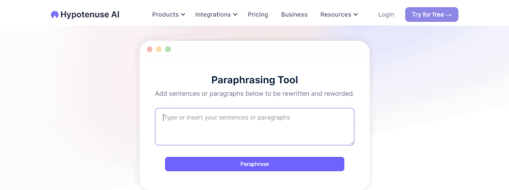 Hypotenuse AI Paraphrasing Tool