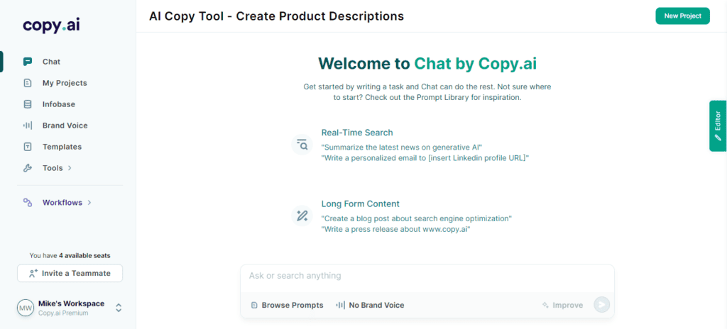 Copy.ai Dashboard