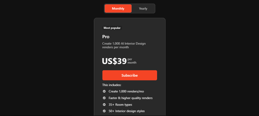 Interior AI Pricing