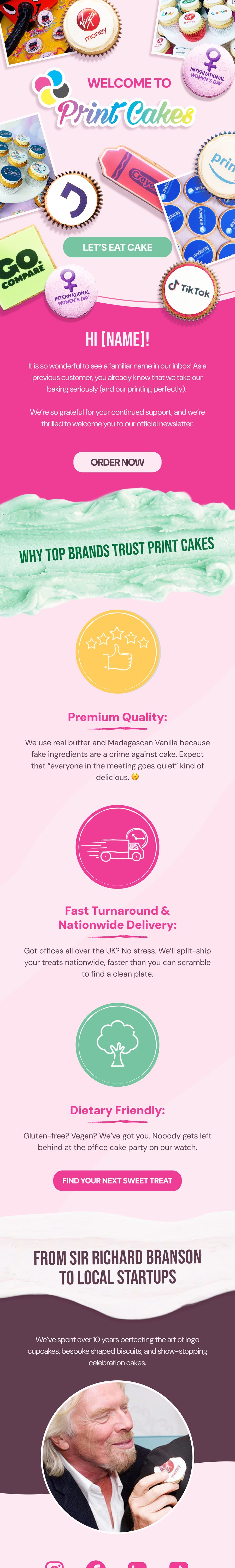 A welcome email we designed for Print Cakes