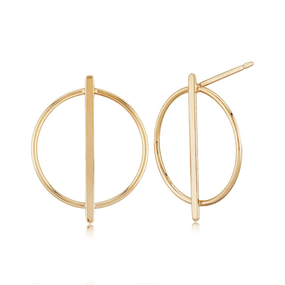 Yellow Gold Circle With Bar Earrings