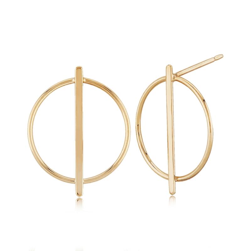 Yellow Gold Circle With Bar Earrings