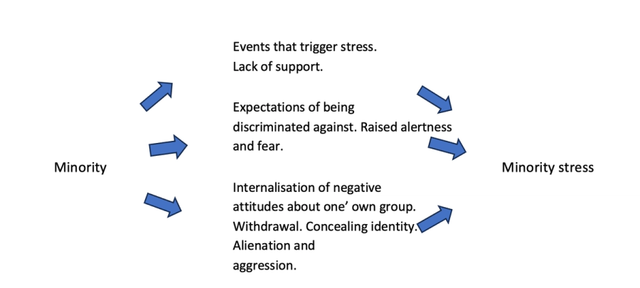 An illustration showing how minority stress is triggered