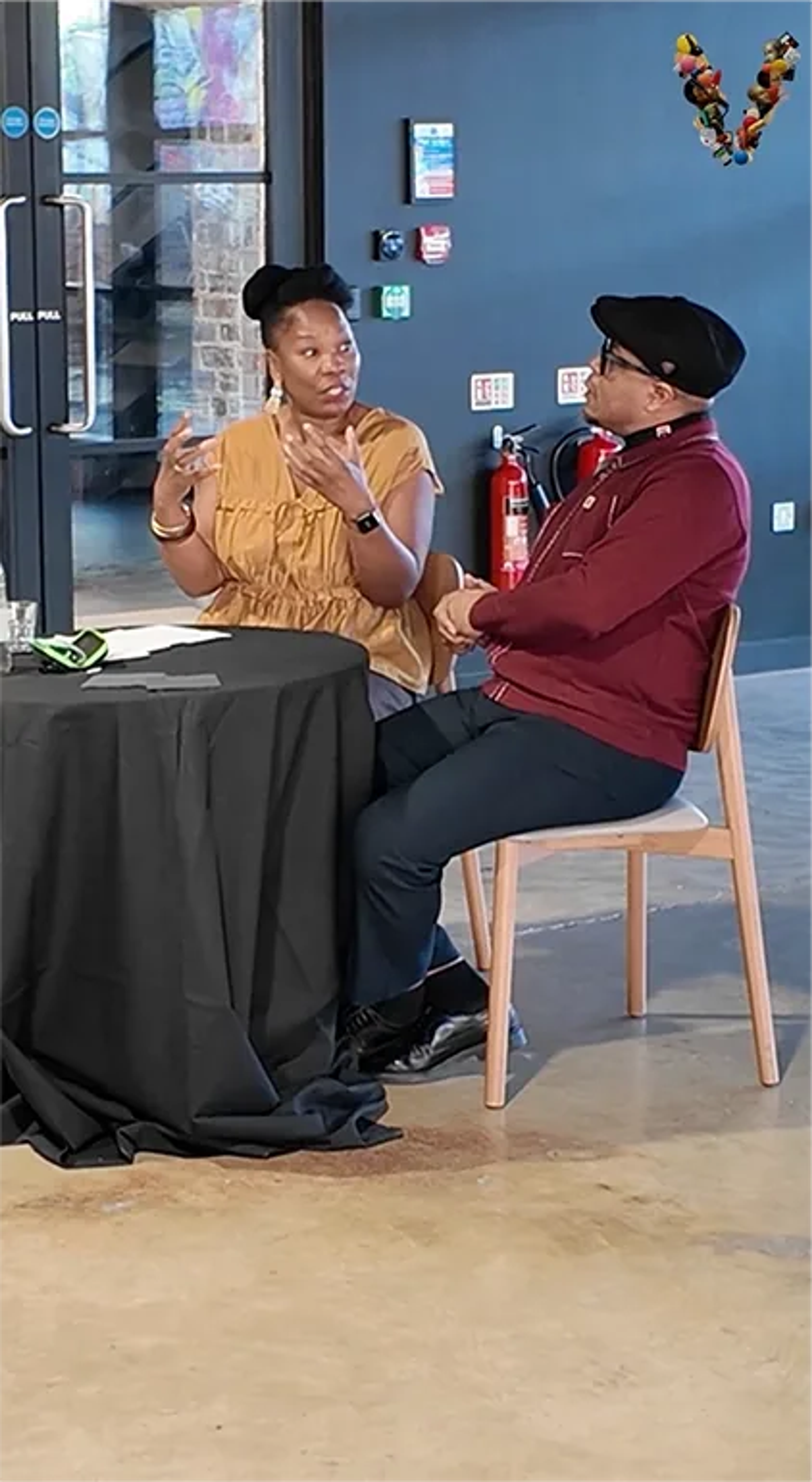 In conversation, staged for two