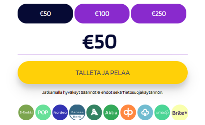 jokicasinon maksulomake ja maksutapoja