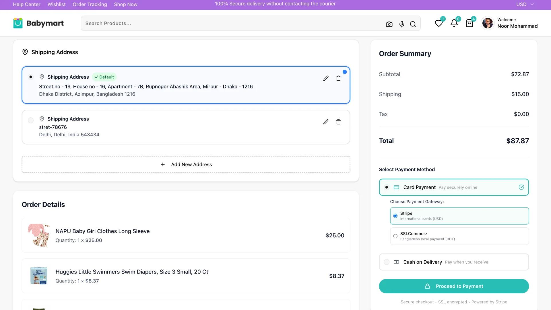 Checkout page with full details to Confirm
