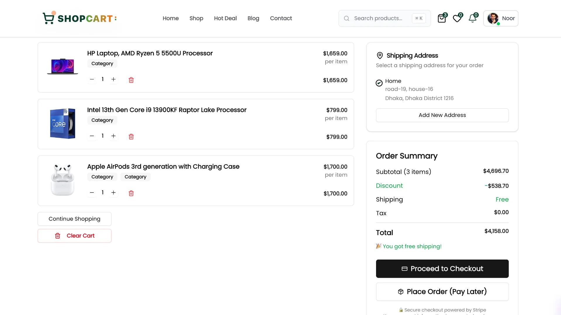 Cart page with Order Summary