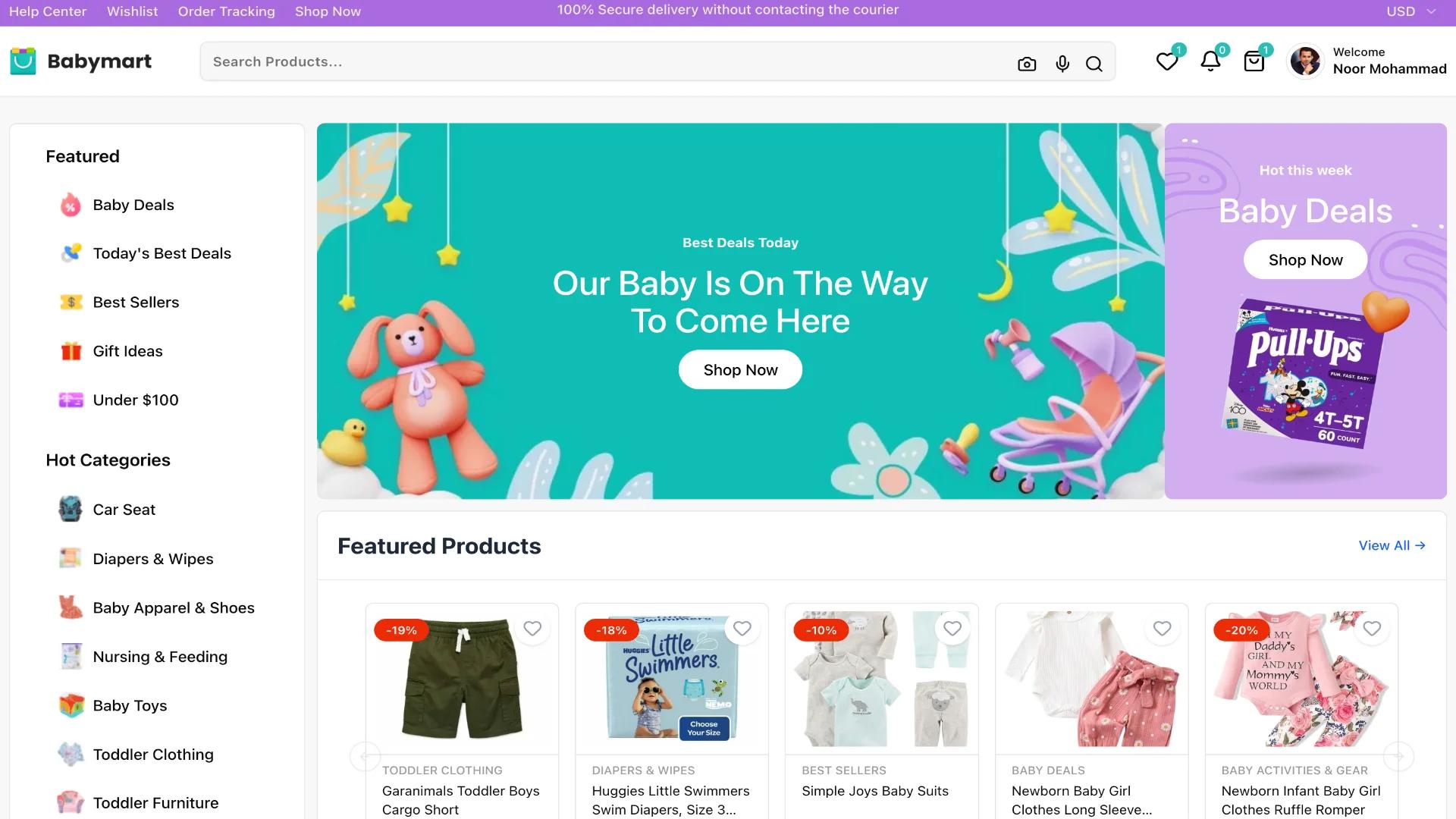 Home page with Header, Sidebar, Banner