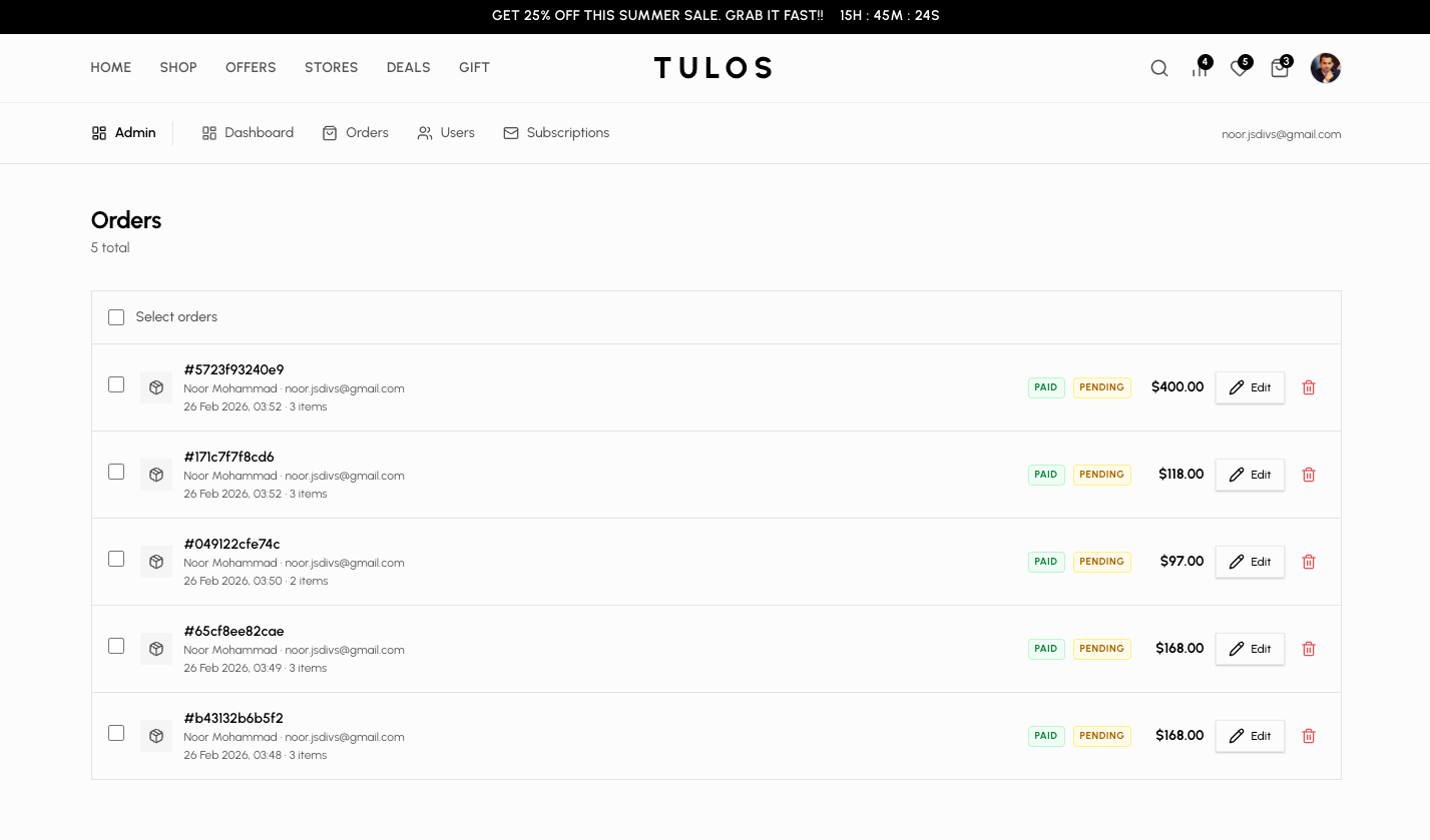 Admin Orders Management Page