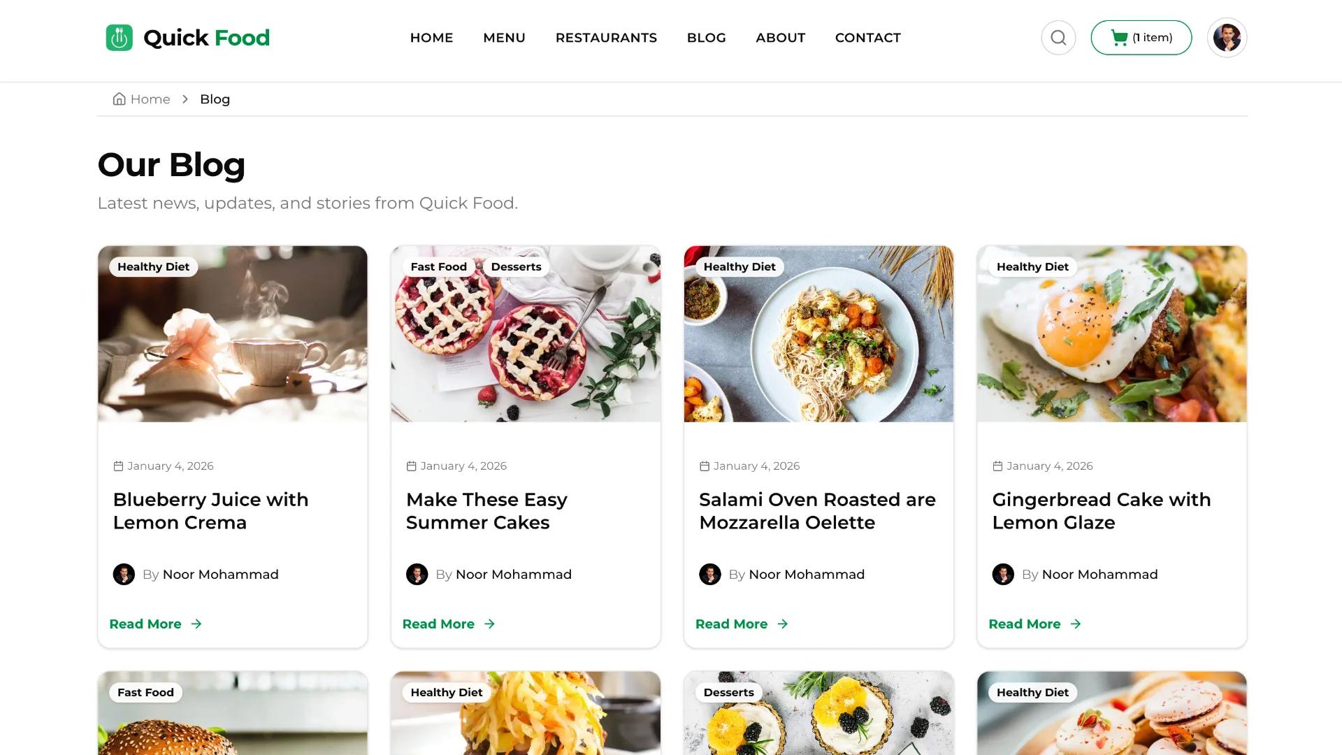 Blog page with categories