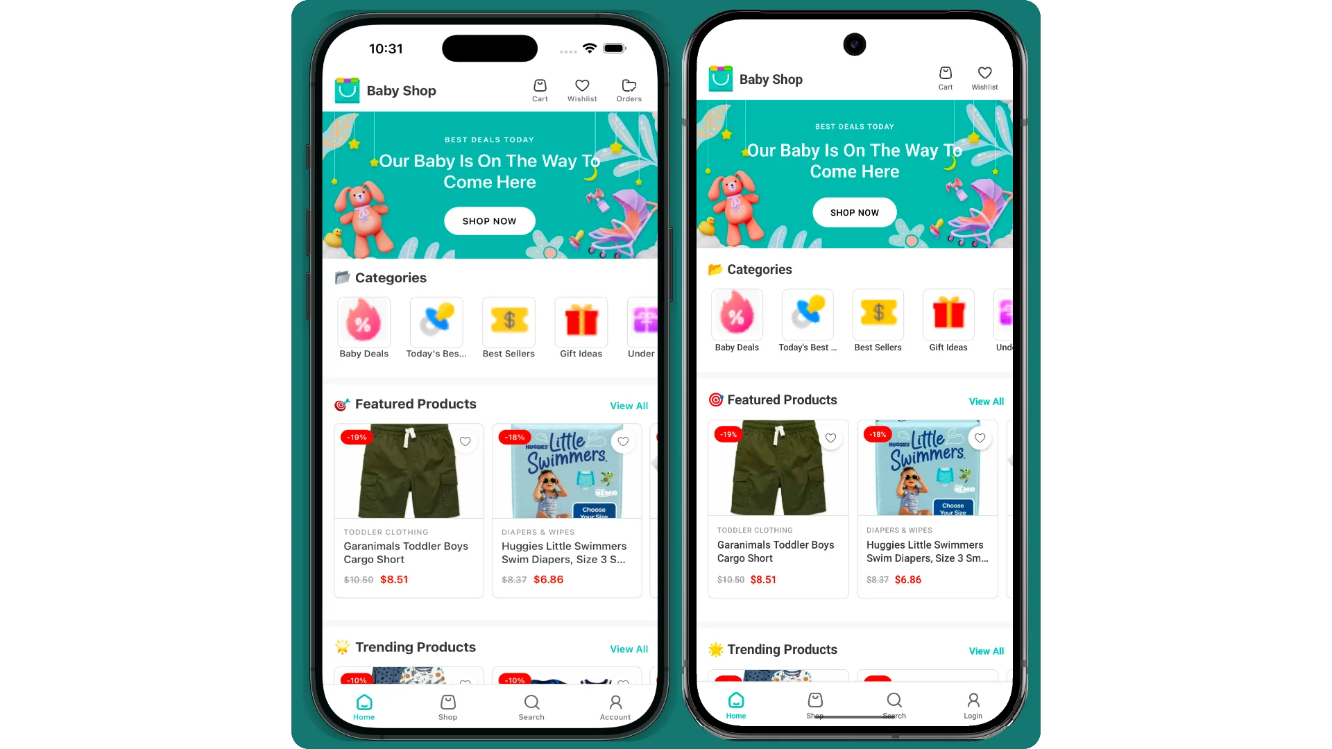 Home Screen for both IOS and Android devices
