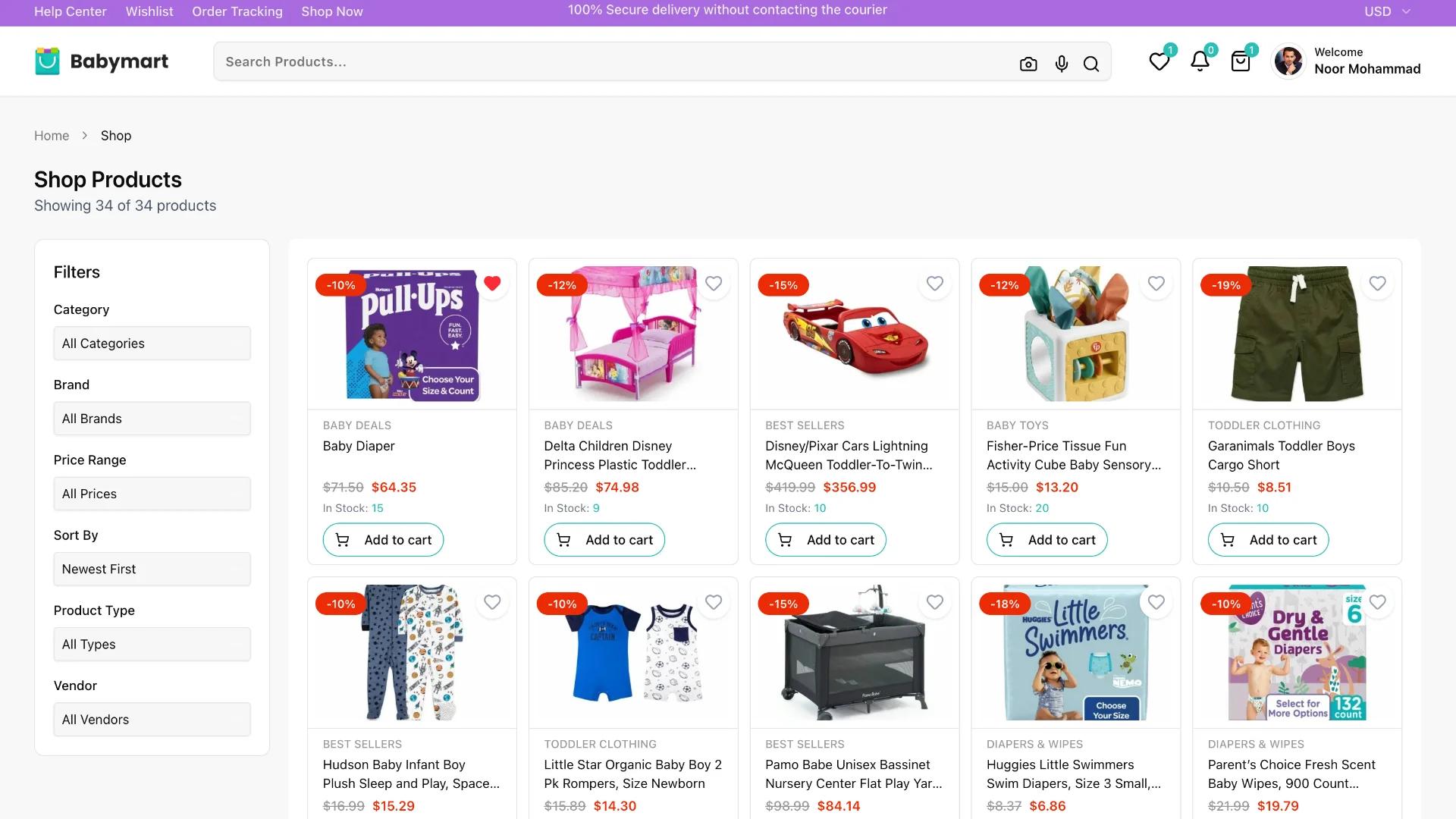 Shop page with all Filters & Sorting features