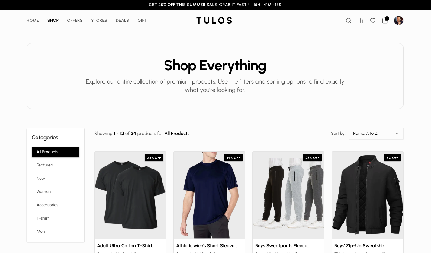 Shop Page with Filters