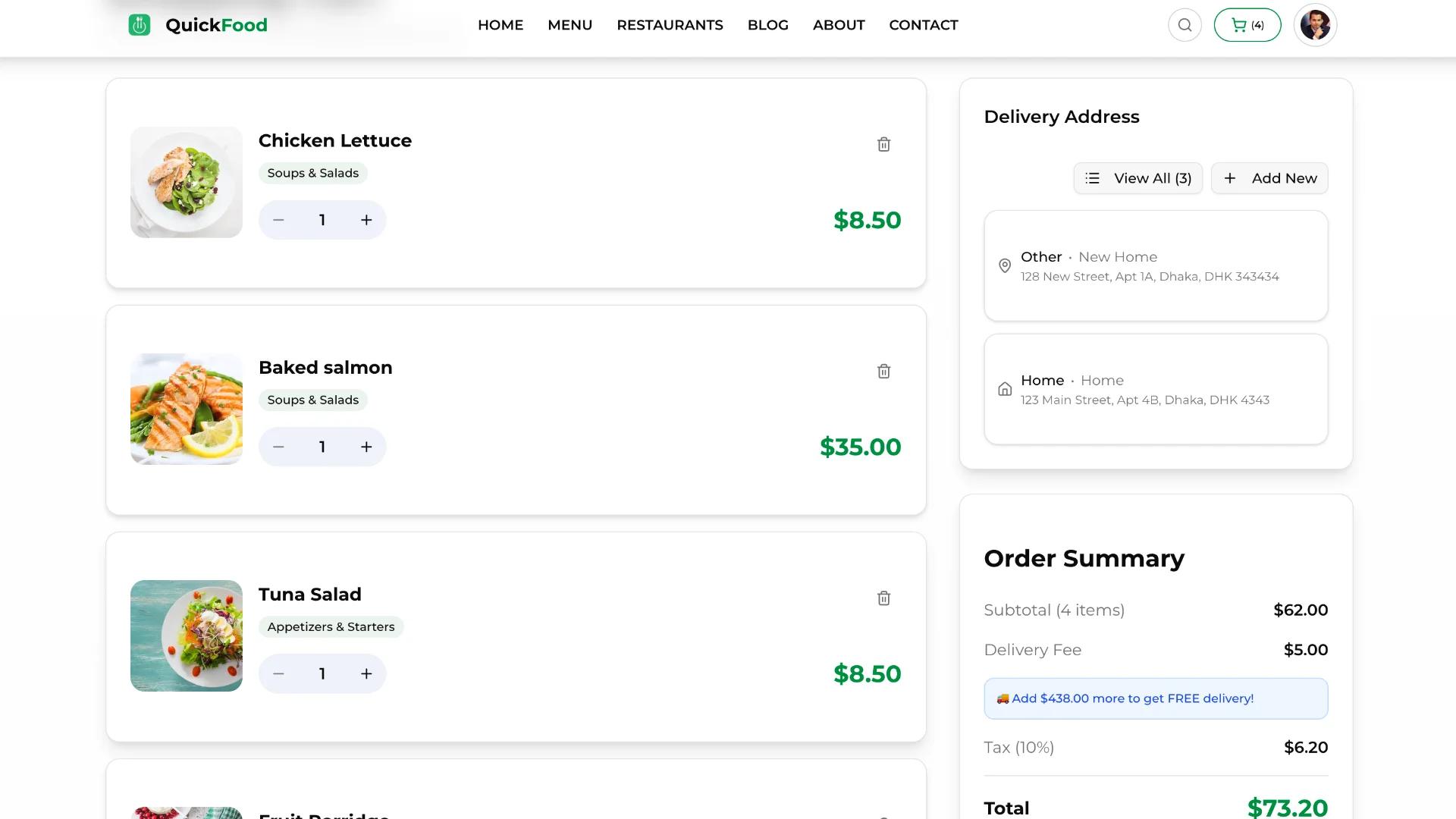 User Cart with Order Summary