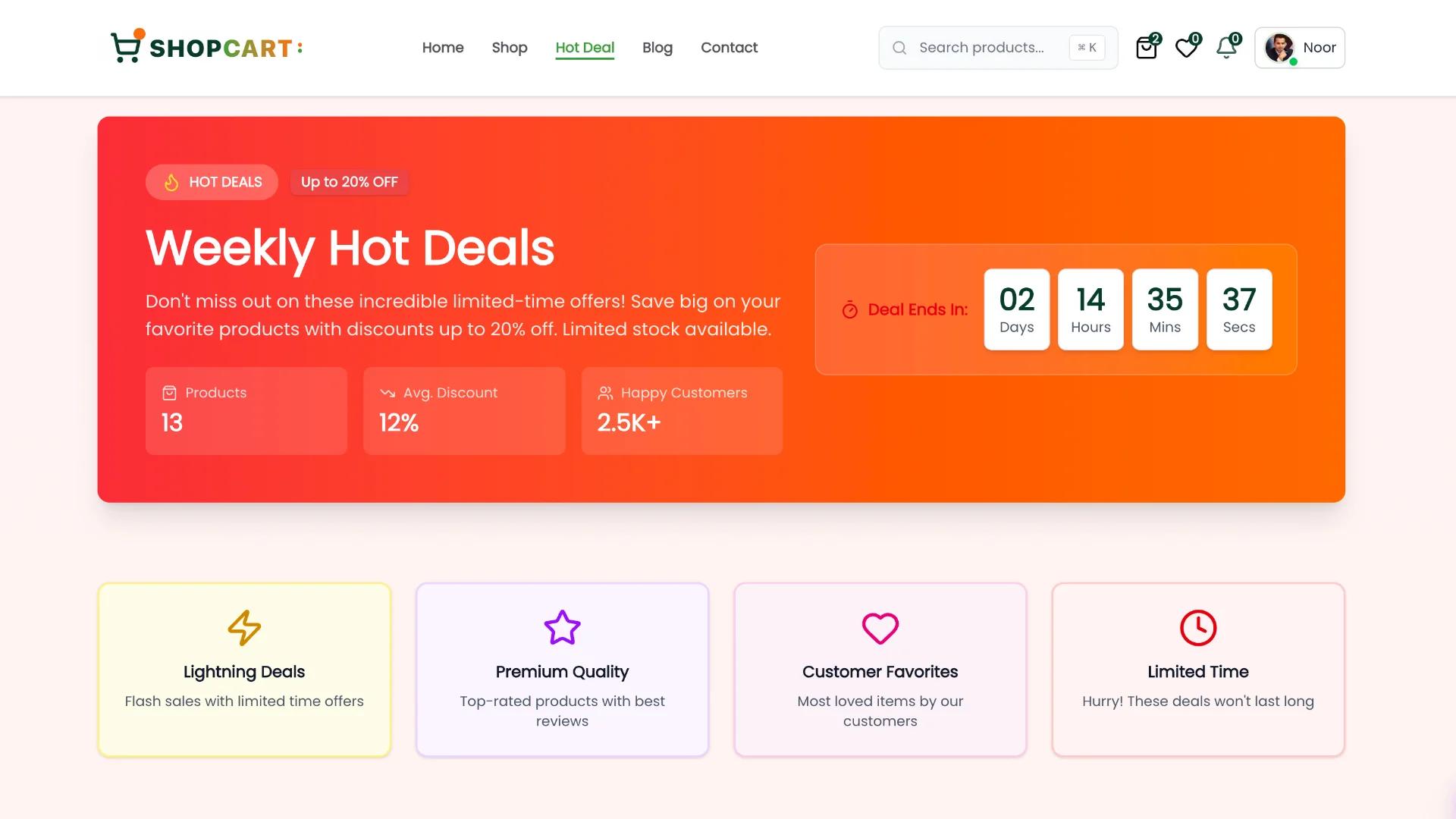 Deals page with counting