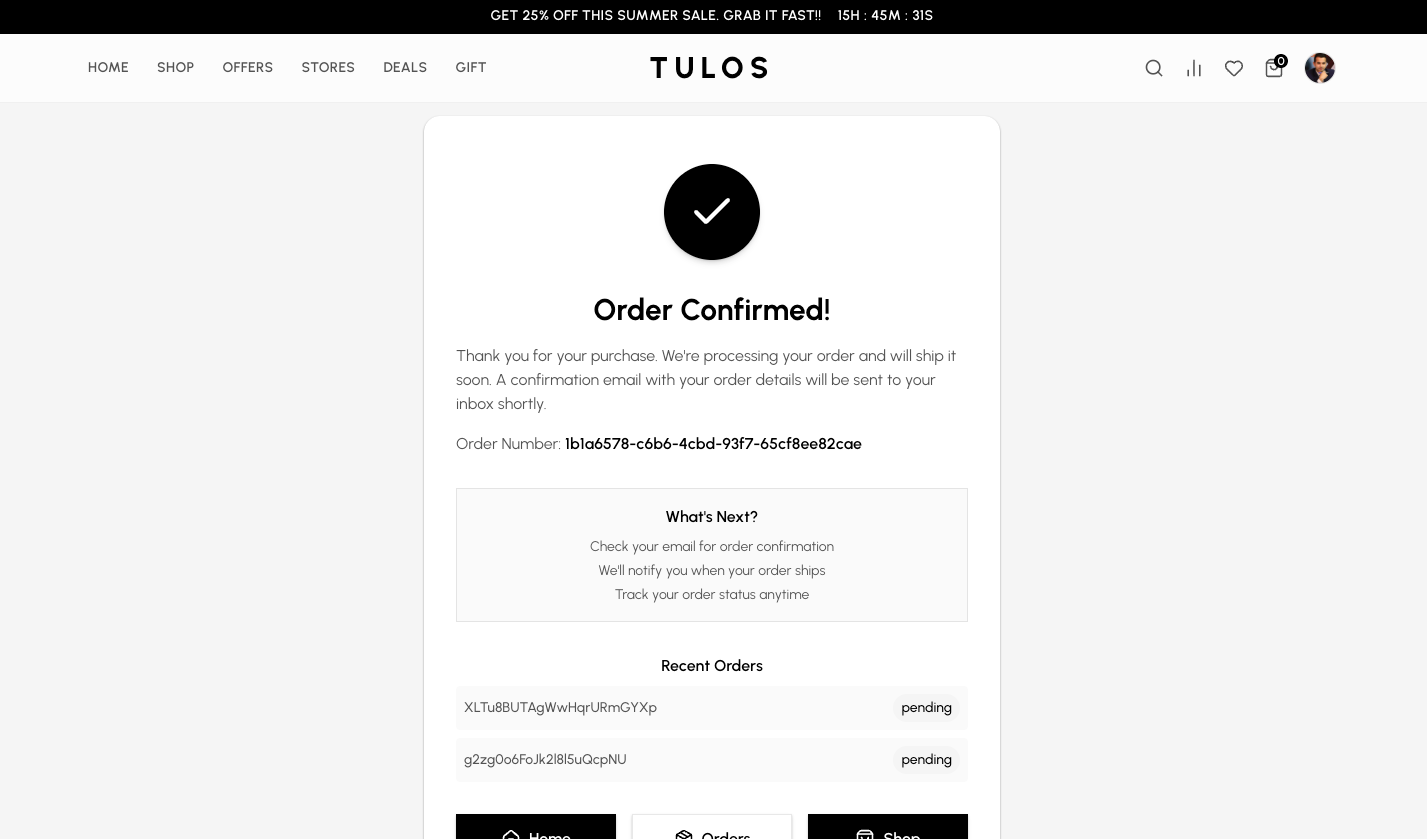Order Placed Success Page