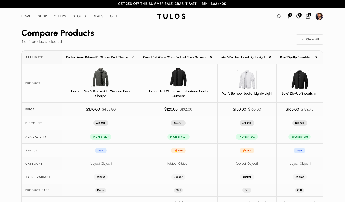 Compare Products Page