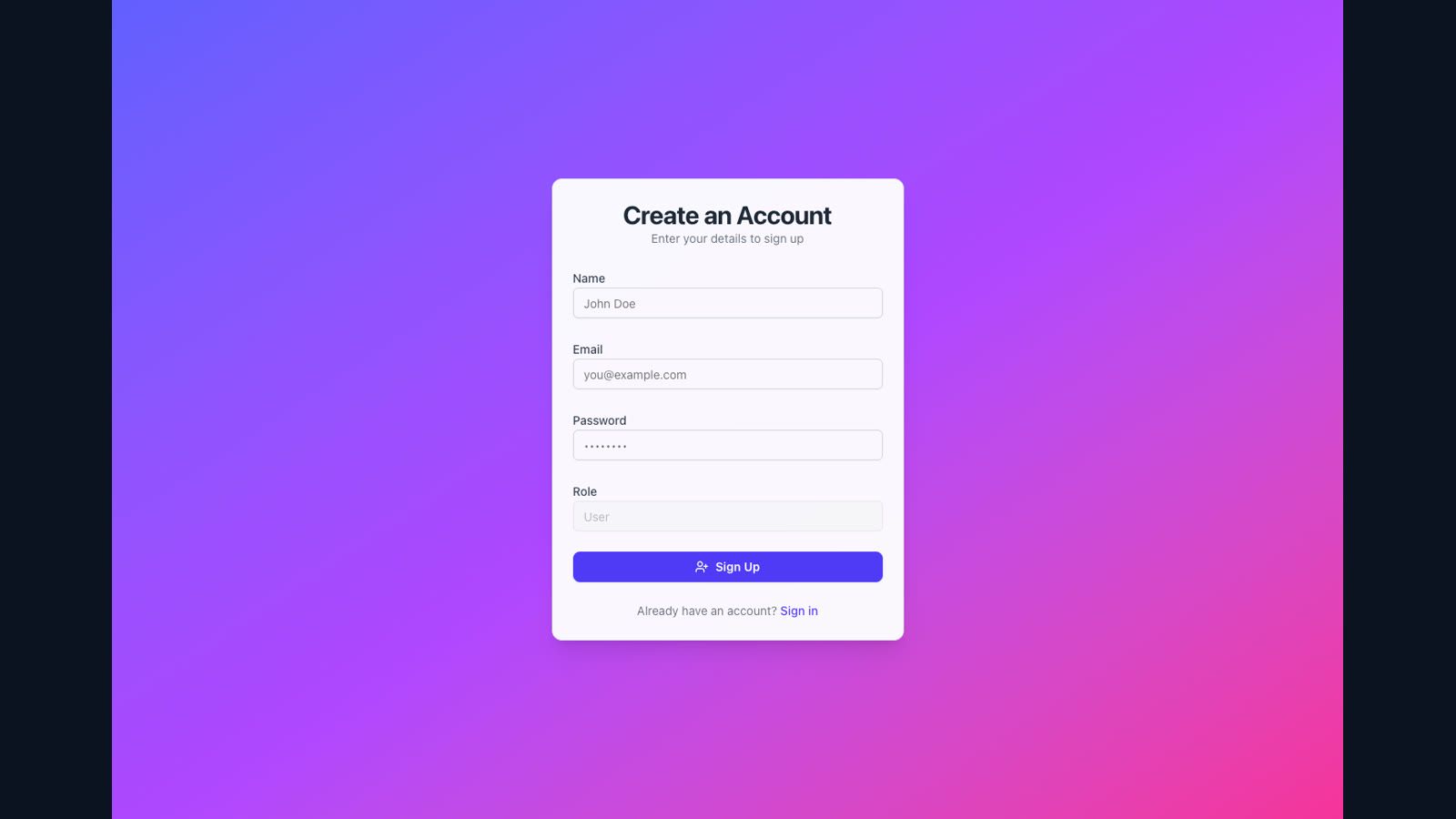 Dashboard Signup