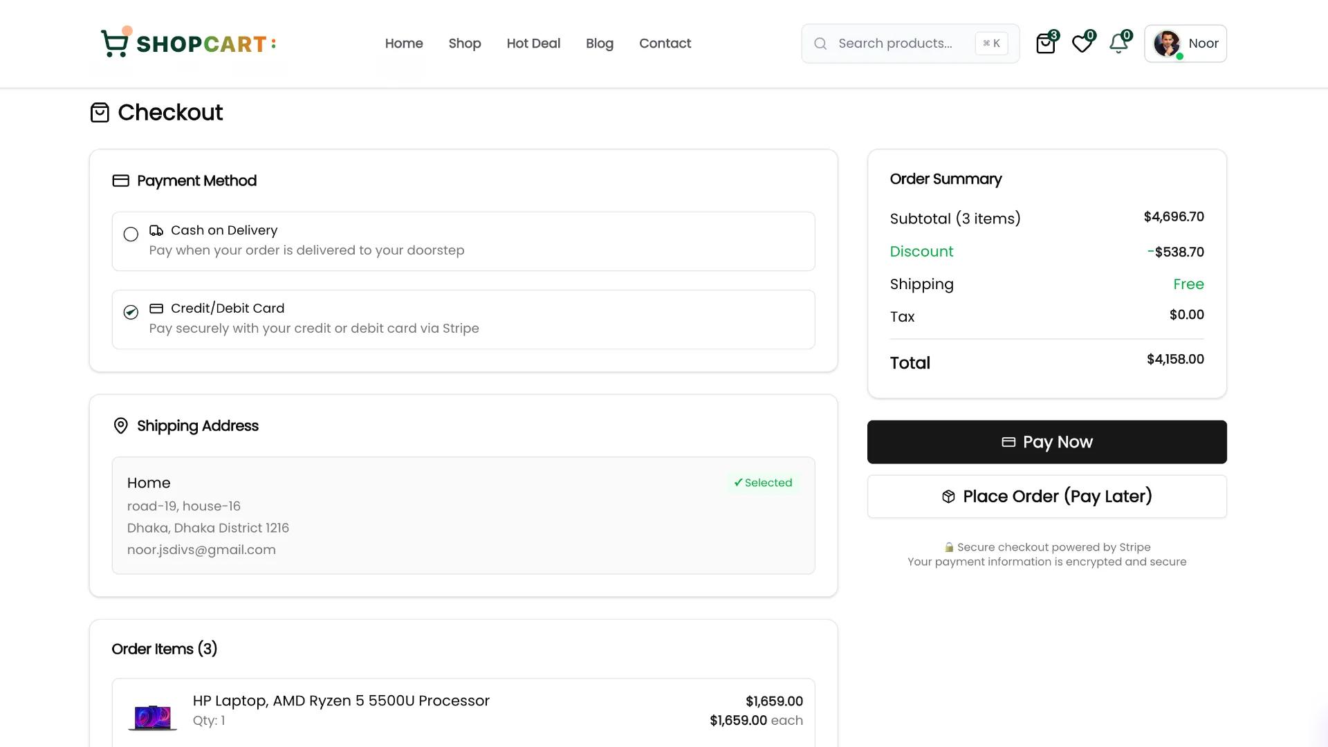 Checkout page with full summary