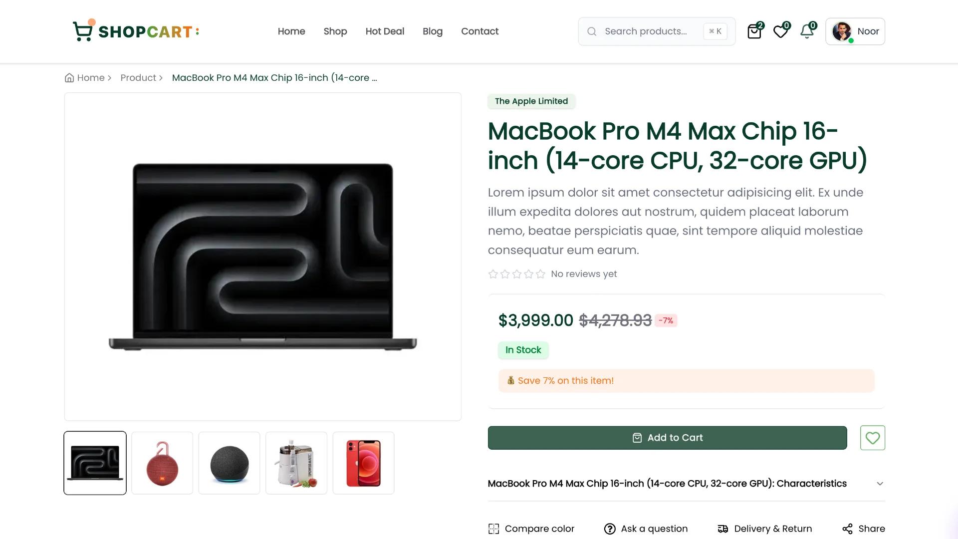 Product page with full details