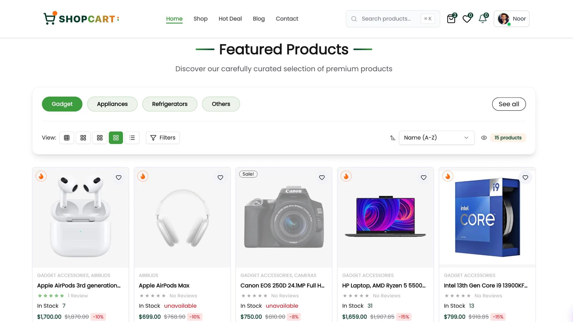 Feature Products section in Home